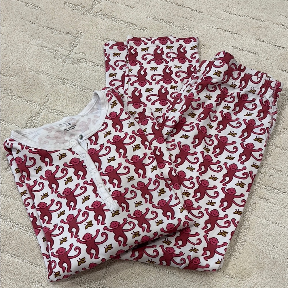 Roller Rabbit Monkey Print Pajamas - Red and White